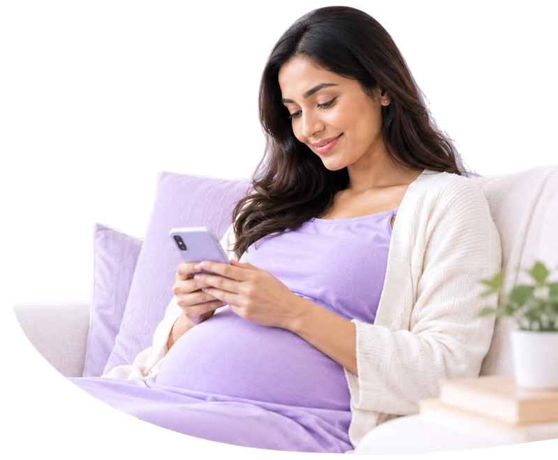 Expectant mother checking her phone